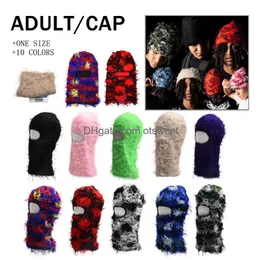 Береты Clava Died Knitted Fl Face Ski Mask Shiesty Camouflage Knit Fuzzy Drop Delivery Модные аксессуары Головные уборы Шарфы Перчатки Шапки Otvie