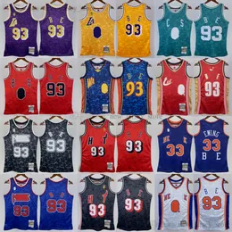 Classico stampato Classico 1993 Basket #93 Jersey Retro White 1991-92 Blu 33 Maglie patrickewing giallo viola rosso camicie nere verdi rosse