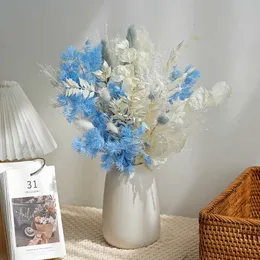 Fiori secchi Erba naturale conservata Foglie di eucalipto bianco Bouquet Code di coniglio Decorazioni per la casa di nozze