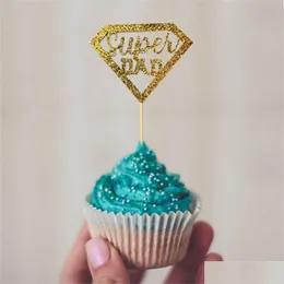 Festdekoration 12st Pack Gold Glitter Happy Dads Day Cupcake Toppers pappa plockar kärlek Cake Decorations Theme Men Birthday Drop Deli DH8JR