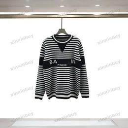 xinxinbuy Men women designer Sweatshirt Hoodie Paris stripe Jacquard Letter sweater Paris blue black white S-2XL