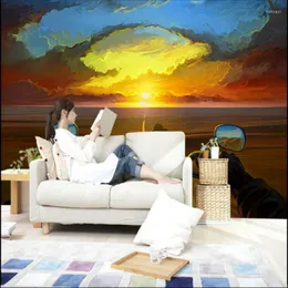 Bakgrunder Creative Oil Målning Motorcykel Rider Sunset Large Mural Wallpaper vardagsrum sovrum TV 3D