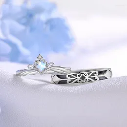Cluster Rings Fashionable S925 Silver Color Princess Knight Moonstone Crown Par Justerbar Love Jubileum Gift 217