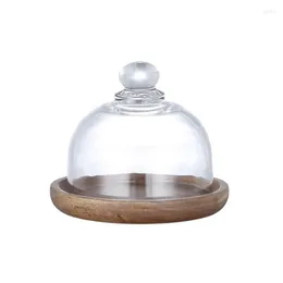 Plates Wooden Base Cake Pan With Glass Dome Mini Stand Display Bell Jar Cover For Dessert Cheese Plants Succulents