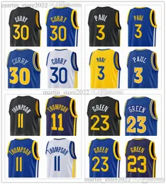 Statement 2022-23 City Basketball 30 Maglie classiche Stephen Curry Chris Paul 3 Klay 11 Thompson Draymond Green 23 Black Royal Blue Edition Camicie Uomo Donna Gioventù