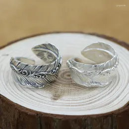 Cluster Ringe Echt 925 Sterling Silber Feder Paar Ring Retro Frauen Öffnen Thailand Männer 2023 Schmuck