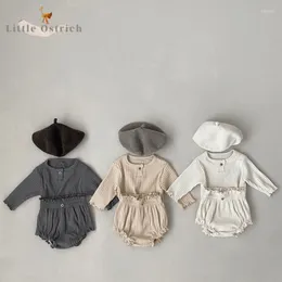 Conjuntos de roupas para bebês meninas, meninos, de algodão, com nervuras, camiseta, shorts, terno infantil, pulôver liso, 3-18 m
