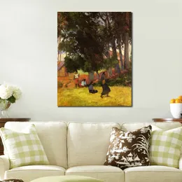 Fine Canvas Art Tahitian Village Handmade Paul Gauguin Painting Modern Restaurant Wall Decor