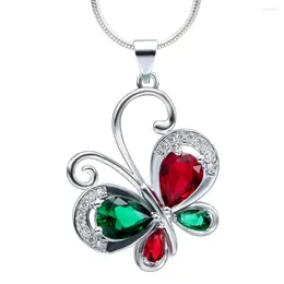 Hänge halsband Hainon Silver Color Red Green Zircon Butterfly Pendants For Women CZ Wedding Statement Choker Halsbandsgåvor