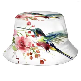 Berets Hummingbird And Flowers Pattern Hats Outdoor Hat Sun Cap Hummingbirds Art Painting Watercolor Birds