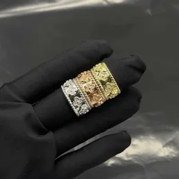 Van Two Motifs Band Kadınlar için Küme Yüzükleri Vintage Yonca Kaleidoskop Parmak Üç Renkli Perlees Ring Gül Altın Tam Elmas Resmi İmza Markası