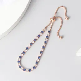 Link Bracelets Tennis For Women Simple Blue Round 3 3mm Zircon Rose Gold Color Girl's Bracelet Jewerlly Fashion Korean Gifts H055
