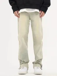 남성 청바지 스키니 남자 Y2K 가을 패션 캐주얼 빈티지 피팅 고민 간단한 단색 바지 지퍼 희미한 노란색 슬림 데님 바지 230629