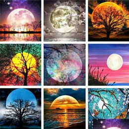 Diamond Painting 5D Kits Beginner Moon Night Sea Landscape Fl Drill Ding Paint By Numbers 9.8X9.8 Inches Xb Drop Delivery Home Garde Dhirj