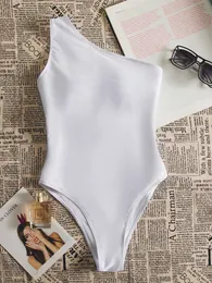 Swim Wear One Piece Swimsuit Women Swimwear 2023 New Solid White One Shoulder Bodysuit Monokini Sexig Thong Brasilian Beach Bathing Suit XL HKD230628