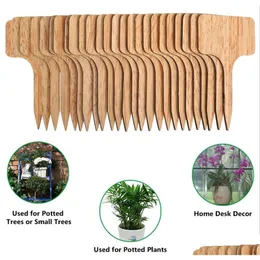 Decorações de jardim Etiquetas de plantas de bambu para etiquetas ao ar livre à prova d'água 2,36 x 4 polegadas Marcadores de madeira tipo T Flor Vegetal Berçário Xb D Dhfrv