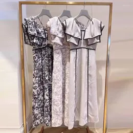 Robes décontractées été pour femmes 2023 début printemps à volants imprimé Robe japonaise sans manches enveloppé taille Robe doux