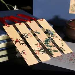 Est Wooden Bookmark For Book Chinese Style Retro Painted Plum Orchid Bamboo Chrysanthemum Student Reading Stationery