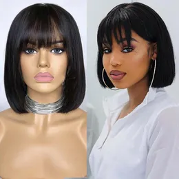 Short Bob Human Hair Wigs With Bangs Straight Lace Front For Women Brazilian 13x4 Wig