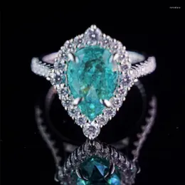 Bröllopsringar Huitan Gorgeous Blue Pear Shaped CZ Unique Deign Temperament Elegant Women's Accessories Ankomst smycken