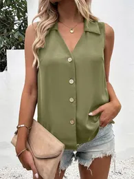 Women's Blouses Summer Solid Sleeveless Casual Shirts Women 2023 Fashion V-neck Single Breasted Loose Vest Tops Streetwear Cardigan Simple