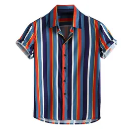 Mäns klänning skjortor camisa maskulina sommar andas rand korta ärm lösa knappar avslappnad skjorta blus camisas para hombre 230629