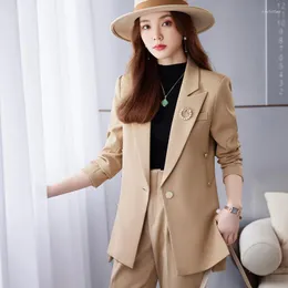 Calças femininas de duas peças manga comprida fashion cor sólida boutique feminina pequena jaqueta de terno conjunto de duas peças uniformes de trabalho senhora formal