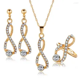 Conjunto de brincos colar URORU estilo moderno jóias de cristal para mulheres anel de strass cor de ouro de presente de festa