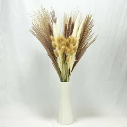 Torkade blommor naturliga blommor vass bukett för hem bröllop dekoration arrangemang phragmite bulrush grenfoto rekvisita