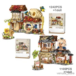 Blocks Creative Mini Second Senior Brother Meat Shop Building Block Toys Bee Work Shop StreetView Puzzle Toys Kids Gifts R230629