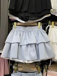 Kjolar koreanska mode minikjol för kvinnor 2023 sommar ruffles a-line flickor tårta kvinnlig hög midja kort droppe
