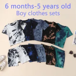 Kläder set barn kläder set baby pojke kläder barn kläder pojkar träning sets tie-dye tryckt kort ärm toppar shorts sommarkläder 230628