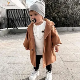 Płaszcz Baby Boy Girl Woolen Kurtka Długa podwójna piersi ciepłe niemowlę małe dziecko Tweed Spring Spring Autumn Winter Emporse Ubrania 230628