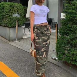 Skirts Streetwear Camouflage Demin Skirt Woman High Waist Long Summer Straight Single Breasted Y2k Casual Denim Trousers 2023