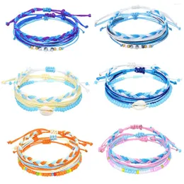 Charm Bracelets GIOIO Selling US West Coast Style Ins Wind Shell Wax Line Bracelet Hand-woven Three-piece Couple Ajustável