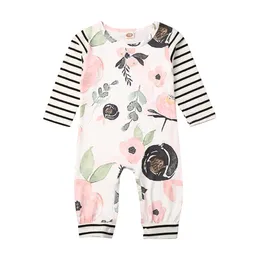 Rompers Citgeett Springborn Baby Girl Boy Kid Цветочный полосатый комбинезон с длинными рукавами Комбинезон Осень-Зима Одежда 0-18M 230628