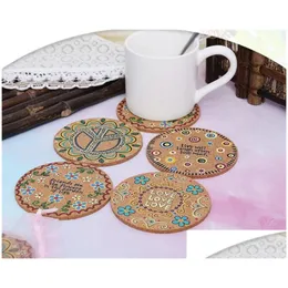 Mats Pads Natural Cork Moisture Resistant Round Cup Coasters Drink Heat Insation Patterned Pot Holder For Table Drop Delivery Home Dhx01