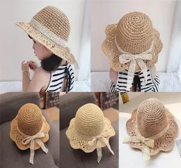 Yaz yay Hasır Şapka çocuklar plaj şapkaları Kız Erkek Açık Çim Örgü güneşlikli kep Çocuk Balıkçı Vizör kep DB726