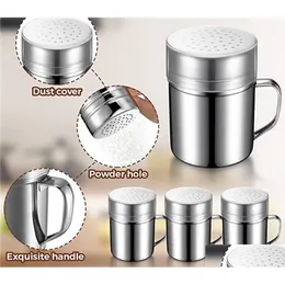 Mills Factory Stainless Steel Dredges Spice Shaker Pepper Bottles With Handles And Lids Powder Sugar Duster Drop Delivery Home Garde Dhfkg