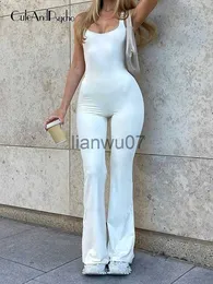 Womens Jumpsuits Rompers Cuteandpsycho Backless Y2K Casual Jumpsuits Solid White Sleeveless Aesthetic Streetwear Chic Rompers for Women Harajuku Ove J230629