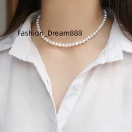 VAF Simulato Dainty Round White S925 Choker Collana di perle di vetro Collana d'acqua dolce naturale per le donne