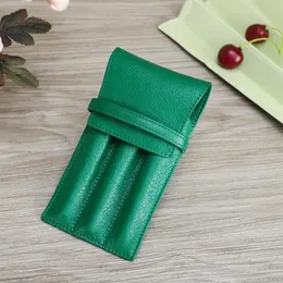 Bags CONTACTS FAMILY Pen Case Bag for 3 Pen Handmade Genuine Leather Cowhide Pencilcase Holder Pouch Office Stationery Gift