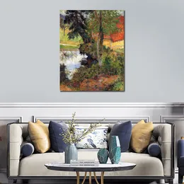 Fine Canvas Art Red Roof by The Water Handmade Paul Gauguin Painting Modern Restaurant Wall Decor