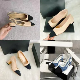 Designer Sandal Apricot Slingback Sandal Women Summer Med Heel Slide Luxury Slipper Dress Shoes with Box