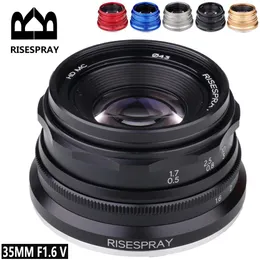 Filters RisesPray 35mm F1.6 V APSC Prime Lens para Sony E A6600 6500 Fuji XF Canon EOSM M50 Panasonic/Olympus Micro 4/3 preto