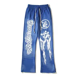 Hellstar Pants Men's Plus Size Long Pants Hellstar Sport Pants Blue Vintage Mud Print Old Sports Casual Pants Flare Legs Men's Women's Par Sports Pants