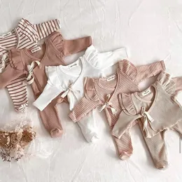 Giyim Setleri Erkek Bebek Set Kış Kız Elbise Bebekler Fırfır Örgü Uzun Kollu Pantolon Iki Parçalı Doğan Pamuk Rahat Gevşek Takım Elbise Tops