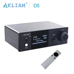 Conectores Akliam D5 Dual Es9038q2m Usb Dac Dsd256 Xmos Qcc5125 Bluetooth 5.1 Ldac Decodificador de áudio Amplificador de fone de ouvido com controle remoto