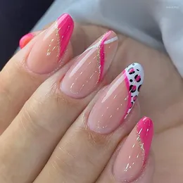 Unghie finte Pink Nude Leopard Point Fake French Style Glitter Nail Art Lines Punte complete Premere sugli accessori