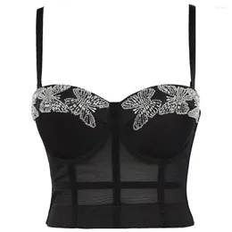 Serbatoi da donna con perline a rete ritagliata estate 2023 sexy corsetto femminile discoteca party cup corta camicetta da donna reggiseno integrato crop top YH1172